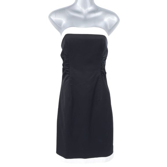 Kay Unger Dresses & Skirts - NEW Kay Unger Black White Trim Strapless Mini Cocktail Dress 10 Ruched Sheath